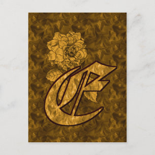 Monogram Initiaal E Elegante Gouden Pioen Roos Briefkaart