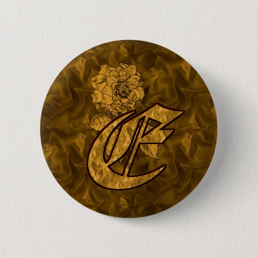 Monogram Initiaal E Elegante Gouden Pioenroos Ronde Button 5,7 Cm (Voorkant)
