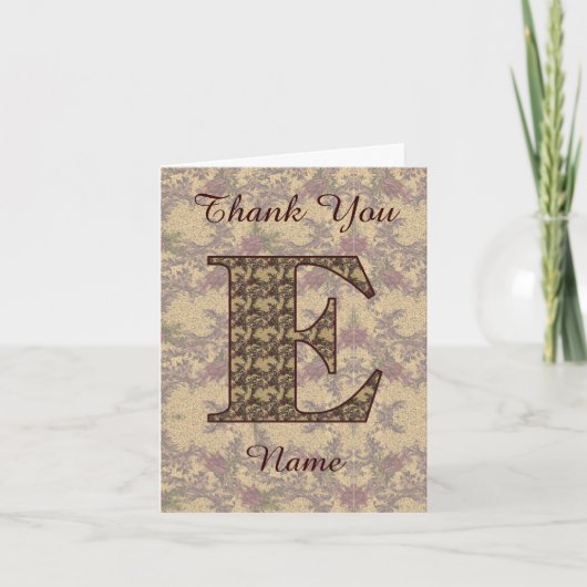 Monogram Initiaal E Elegante Vintage Bloem  Bedankkaart (Voorkant)