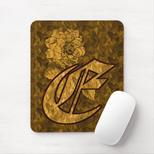 Monogram Initiaal E Gouden Pioen Bloem Muismat (Met muis)