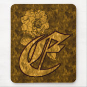 Monogram Initiaal E Gouden Pioen Bloem Muismat (Voorkant)