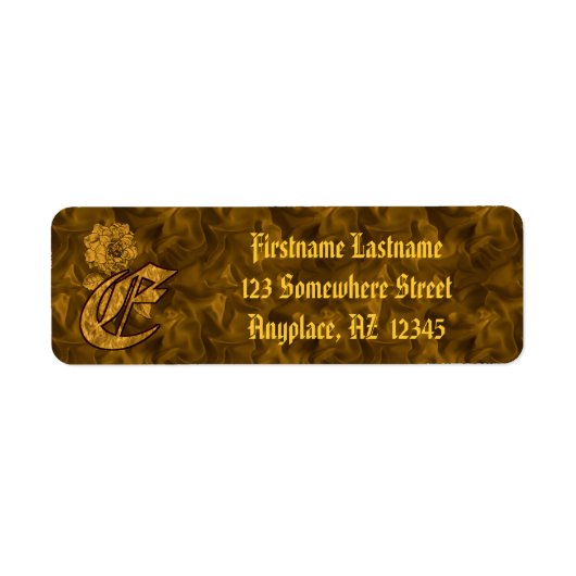 Monogram Initiaal E Gouden Pioen Retouradres Etiket (Voorkant)