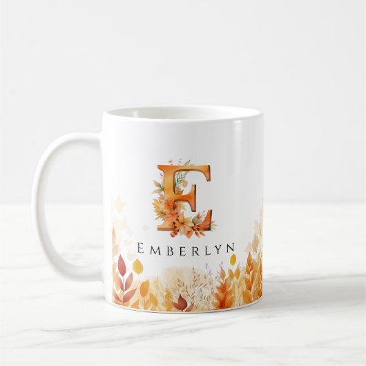 Monogram Initiaal E Herfstbladeren Koffiemok (Links)