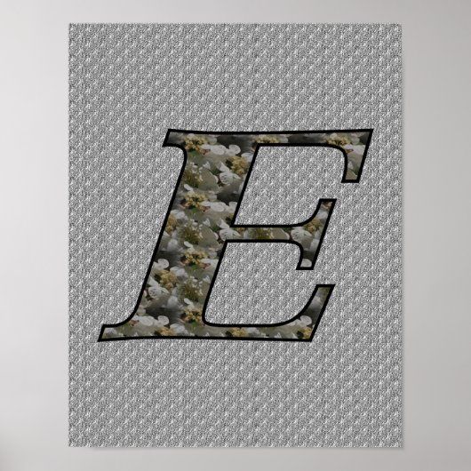 Monogram Initiaal E Hortensia Bloemen Poster (Voorkant)