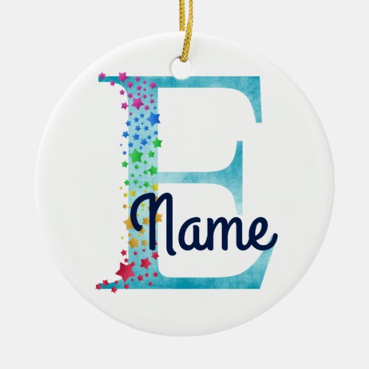 Monogram Initiaal E Rainbow Star-ontwerp Keramisch Ornament (Voorkant)