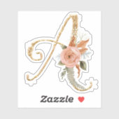 Monogram Initiaal Een Gouden Glitter Pioen Roos Bl Sticker (Vel)