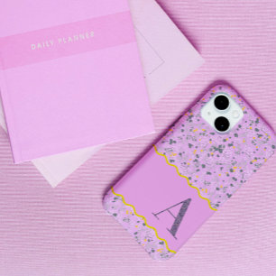 MONOGRAM INITIAAL EEN LILA KLEINE BLOEMETJES iPhone 15 CASE