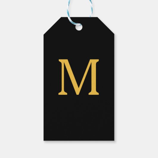 Monogram Initiaal Eigen naam Gold Black Elegant Cadeaulabel (Achterkant)