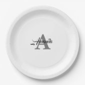 Monogram Initiaal Elegant Aangepaste naam Grijs Wi Papieren Bordje (Voorkant)