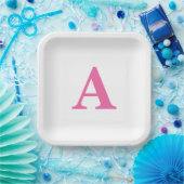 Monogram Initiaal Elegant Aangepaste naam Roze Wit Papieren Bordje (Feest)