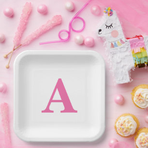Monogram Initiaal Elegant Aangepaste naam Roze Wit Papieren Bordje