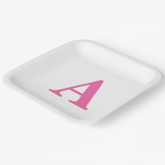 Monogram Initiaal Elegant Aangepaste naam Roze Wit Papieren Bordje (Gebogen)