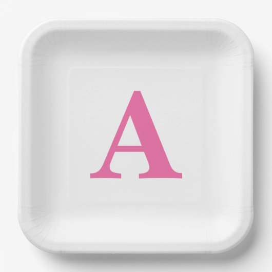 Monogram Initiaal Elegant Aangepaste naam Roze Wit Papieren Bordje (Voorkant)