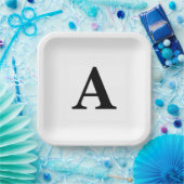 Monogram Initiaal Elegant Aangepaste naam Zwart wi Papieren Bordje (Feest)