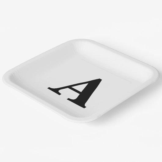Monogram Initiaal Elegant Aangepaste naam Zwart wi Papieren Bordje (Gebogen)