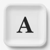 Monogram Initiaal Elegant Aangepaste naam Zwart wi Papieren Bordje (Voorkant)