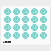 Monogram initiaal elegant aqua blauw terugkeeradre ronde sticker (Vel)