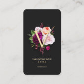 Monogram Initiaal Elegant Bloemen Roos Zwart Visitekaartje (Voorkant)