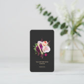 Monogram Initiaal Elegant Bloemen Roos Zwart Visitekaartje (Staand voorkant)