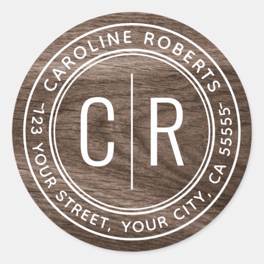 Monogram initiaal elegant houthedKornretouradres Ronde Sticker (Voorkant)