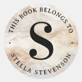 Monogram initiaal elegant marmeren bibliotheekboek ronde sticker (Voorkant)
