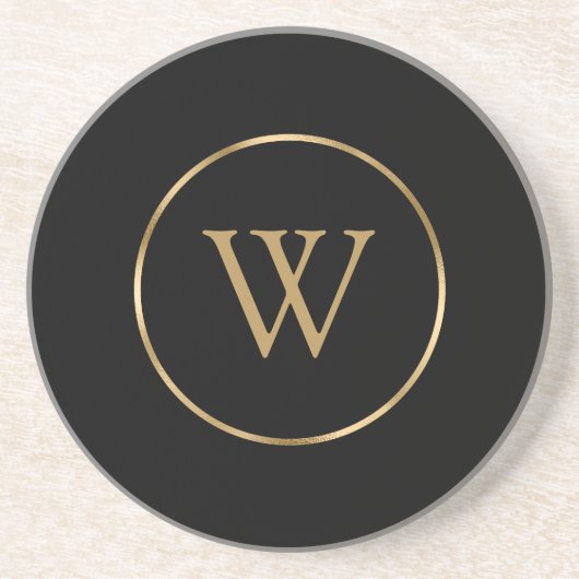 Monogram Initiaal Elegant Modern Gold Zandsteen Onderzetter (Voorkant)
