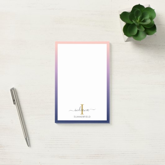 Monogram Initiaal Elegant Script Paars Ombre Post-it® Notes (Kantoor)