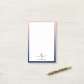 Monogram Initiaal Elegant Script Paars Ombre Post-it® Notes (Op bureau)