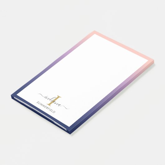 Monogram Initiaal Elegant Script Paars Ombre Post-it® Notes (Schuin)