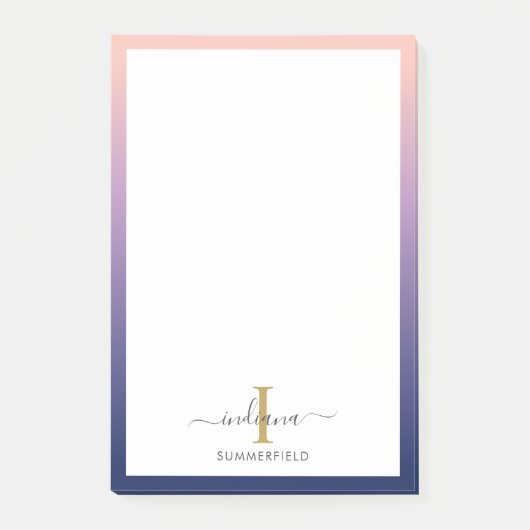 Monogram Initiaal Elegant Script Paars Ombre Post-it® Notes (Voorkant)