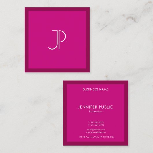 Monogram Initiaal Elegant Trend Color Viva Magenta Vierkante Visitekaartje (Voorkant / Achterkant)