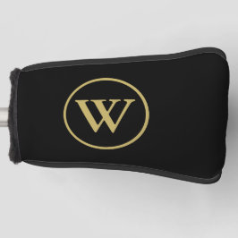 Monogram Initiaal Elegant Zwart en Gouden Golf Golfheadcover