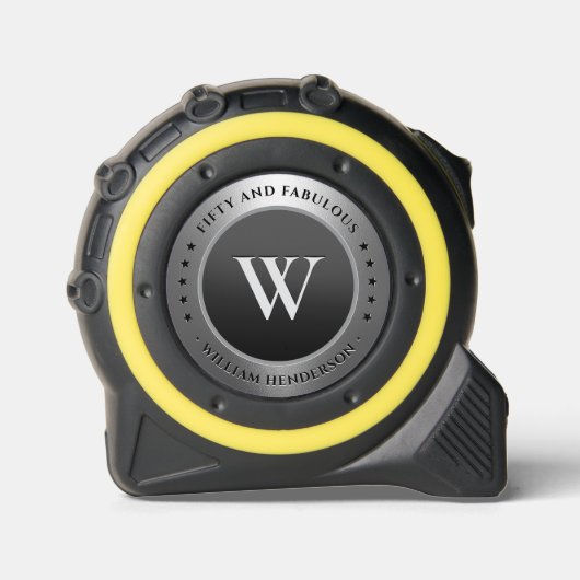 Monogram Initiaal Elegant Zwart Zilver Constructie Rolmaat (Voorkant)