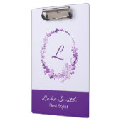 Monogram Initiaal Elegante Aangepaste Naam Paarse  Klembord (Links)