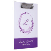 Monogram Initiaal Elegante Aangepaste Naam Paarse  Klembord (Rechts)