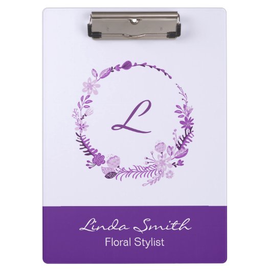 Monogram Initiaal Elegante Aangepaste Naam Paarse  Klembord (Voorkant)