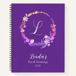 Monogram Initiaal Elegante Aangepaste Naam Paarse Notitieboek