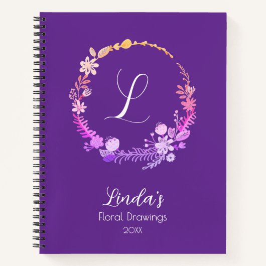 Monogram Initiaal Elegante Aangepaste Naam Paarse Notitieboek (Voorkant)