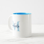 Monogram Initiaal Elegante Handgeschreven Naam Tweekleurige Koffiemok (Voorkant links)