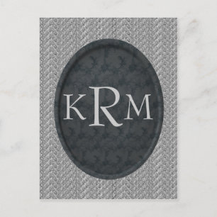 Monogram Initiaal Elegante Zwarte Bloemen Briefkaart