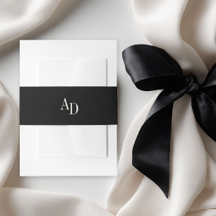 Monogram initiaal elegante zwarte ivoor trouwdag uitnodigingen wikkel