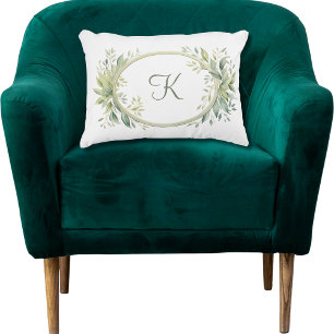 Monogram Initiaal Eucalyptus Groenelementen  Accent Kussen