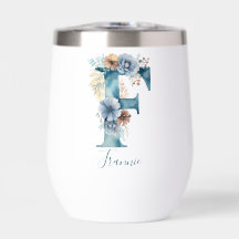 Monogram Initiaal F Blauw Bloemrijk Aquarel Cadeau