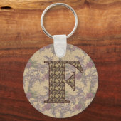 Monogram Initiaal F Elegante Bloemen Sleutelhanger (Achterkant)