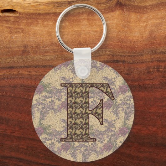 Monogram Initiaal F Elegante Bloemen Sleutelhanger (Voorkant)