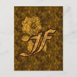 Monogram Initiaal F Elegante Gouden Pioen Roos Briefkaart