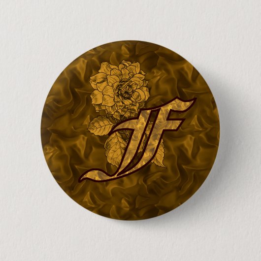 Monogram Initiaal F Elegante Gouden Pioenroos Ronde Button 5,7 Cm (Voorkant)