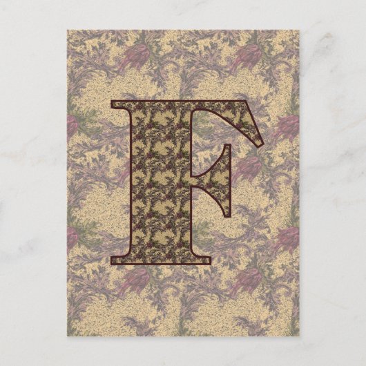 Monogram Initiaal F Elegante Vintage Bloem Briefkaart (Voorkant)