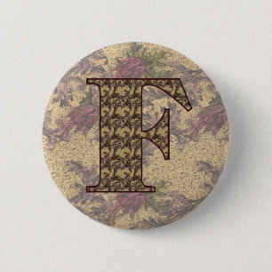 Monogram Initiaal F Elegante Vintage Bloem Ronde Button 5,7 Cm
