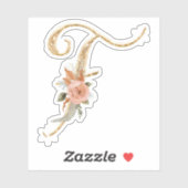 Monogram Initiaal F Goud Glitter Pioen Roos Bloeme Sticker (Vel)